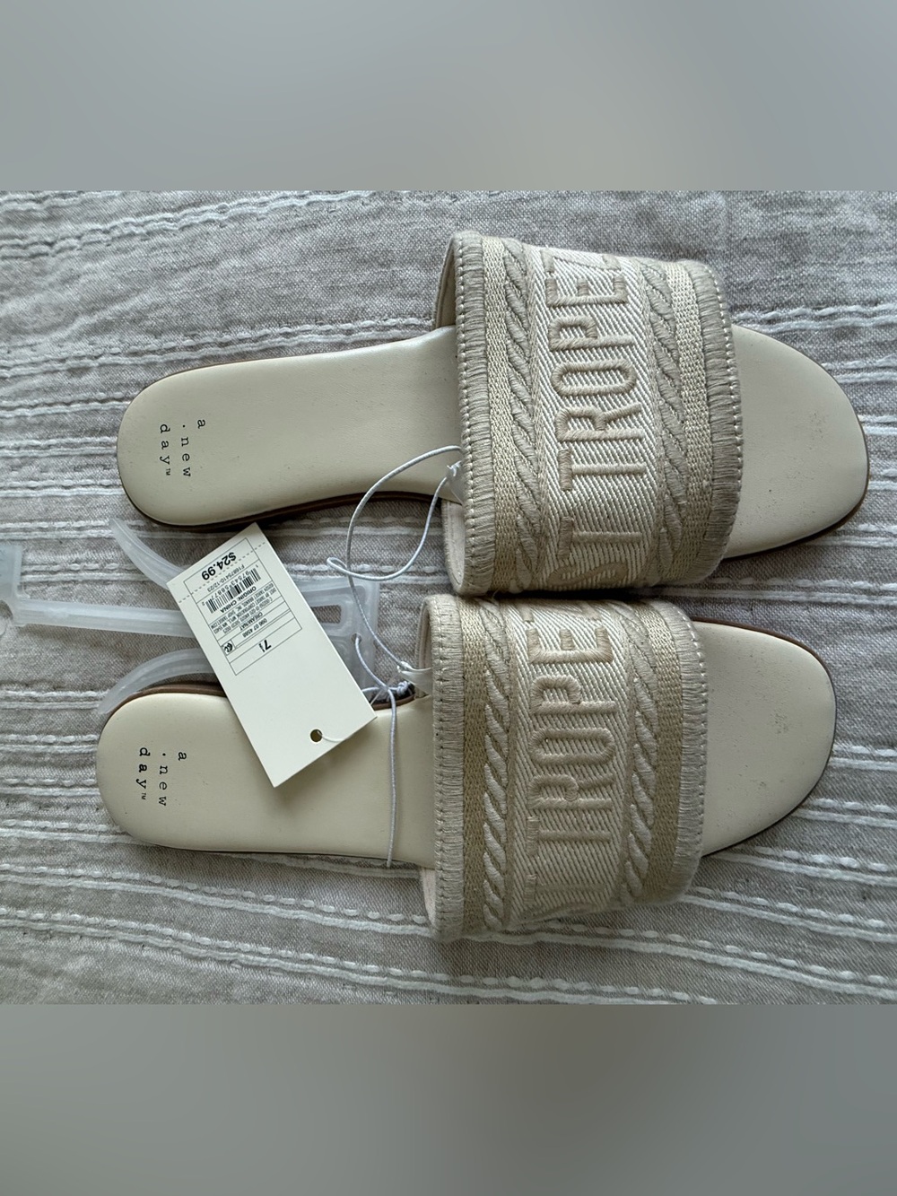 a new day Beige Embroidered Slide Mules